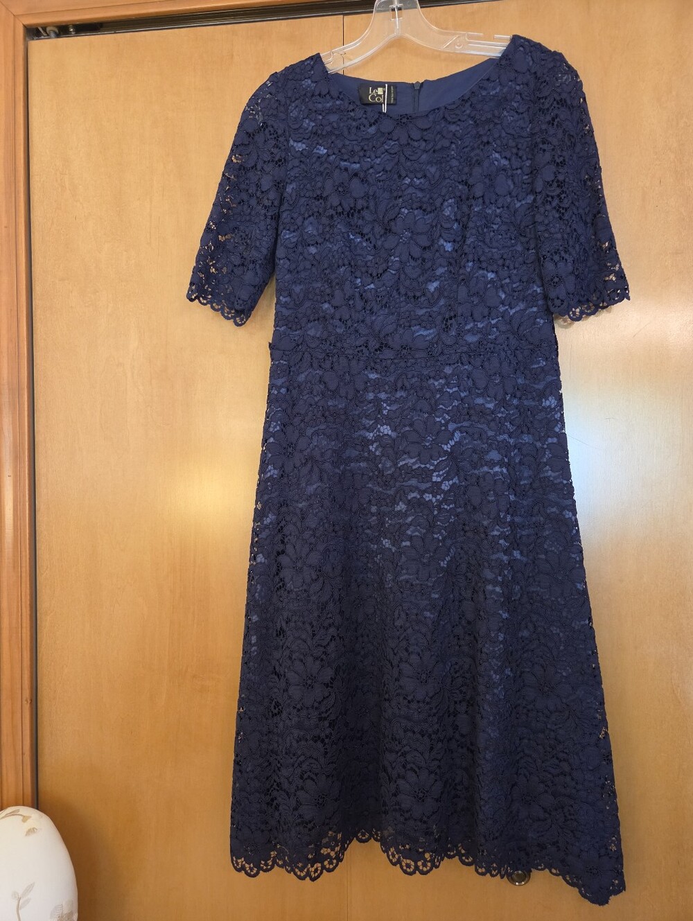 LE COL (Italian) Lace & Satin Dress Viscose Midnight Blue IT 40/US 4 $557 NEW!